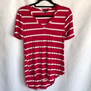 Rhapsody red and white striped asymmetrical V-neck